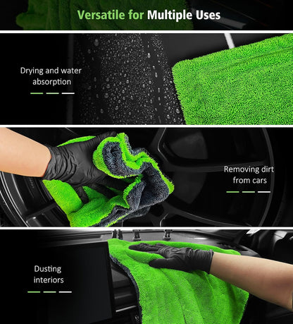 YeewayVeh 'Agile Giant' Car Drying Towel, 28x36 Inch Quick Car Wash Drying Towels, 1400 GSM Super Absorbent, Double Sided Microfiber Towels for Cars Effortless & Scratch-Free Detailing, Green
