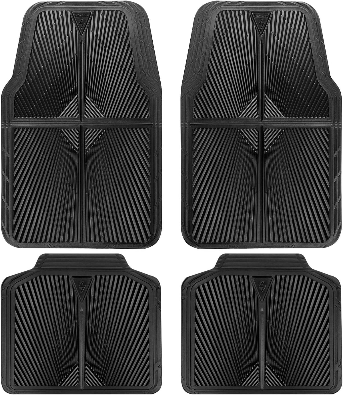 CAR PASS Rubber Floor Mats, All Weather Waterproof Trim-to-Fit Automotive Mats for Cars Trucks SUV, Anti-Slip Easy Clean, Heavy Duty Full Set 3-Piece, All Black