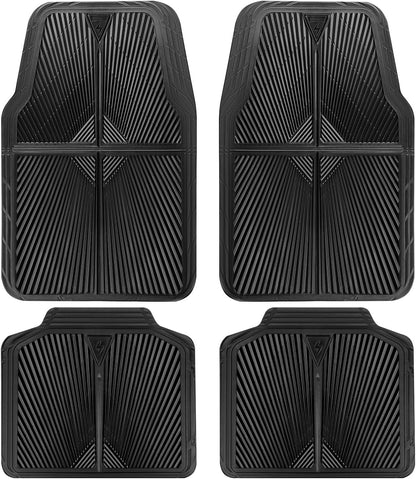 CAR PASS Rubber Floor Mats, All Weather Waterproof Trim-to-Fit Automotive Mats for Cars Trucks SUV, Anti-Slip Easy Clean, Heavy Duty Full Set 3-Piece, All Black