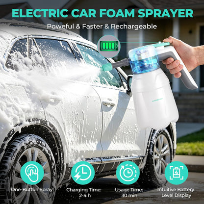 HAUSHOF 61 fl oz Electric Foam Sprayer, USB Rechargeable with 11 fl oz Car Wash Liquid, Cordless Automatic Pressurized Foam Sprayer for Car Washing, Auto Detailing, Home & Garden