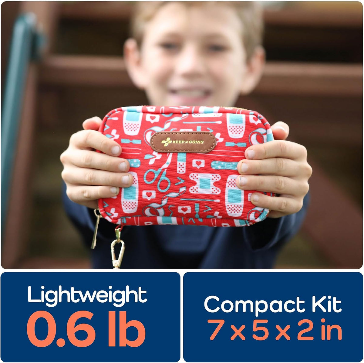 KeepGoing Travel First Aid Kit for Kids – 130 Pc. for Car, Home, Purse, Diaper Bag & Backpack with Latex-Free Bandages - Mini First Aid Kit Travel Size TSA-Approved