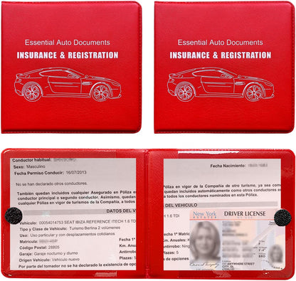 Ziciner Car Registration Insurance Holder, 2Pack Essential Auto Card Document Glove Box Organizer with Touch Fastener, Vehicle Interior Accessories Perfect for Most Car, Truck, SUV (Red/Small Car)