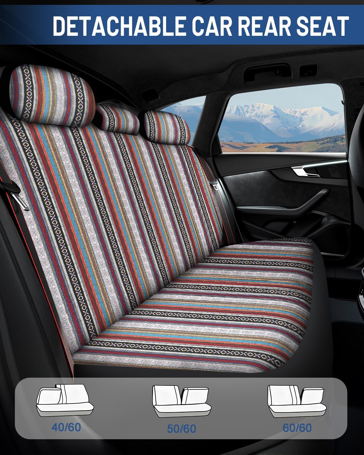 Baja Saddle Blanket Car Seat Covers Front Set, Washable Breathable Striped Woven Cloth Seat Covers for Cars, SUV, Truck, Airbag Compatible(Orange)