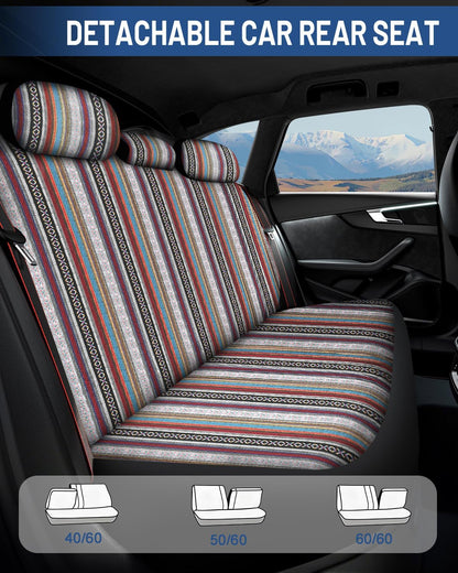 Baja Saddle Blanket Car Seat Covers Front Set, Washable Breathable Striped Woven Cloth Seat Covers for Cars, SUV, Truck, Airbag Compatible(Orange)