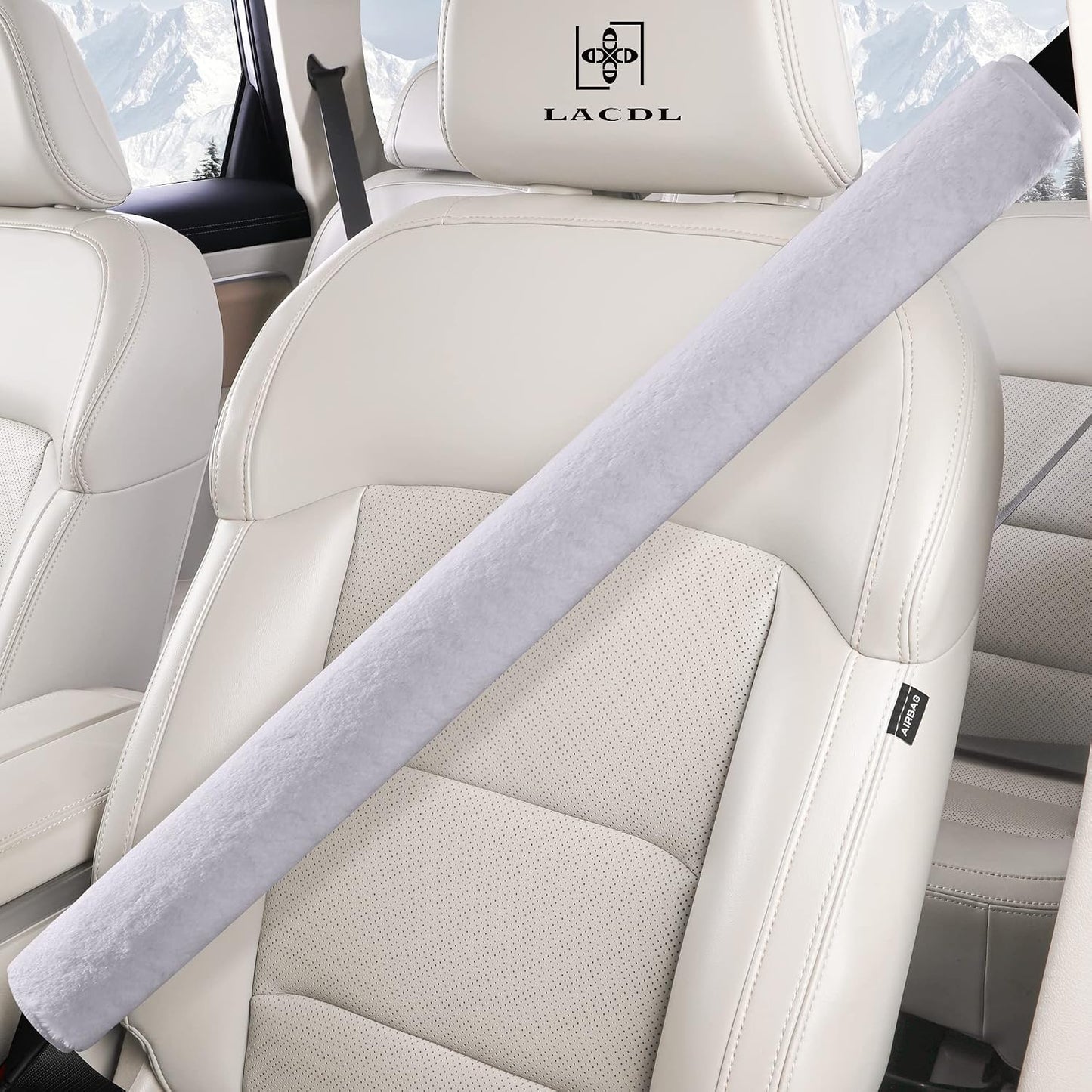 LACDL Extra Long Seatbelt Cover Super Soft Furry for Adults Kids Women & Men, Thick Plush Full Car Seat Belt Strap Cushion, Fluffy Shoulder Pad Protector, Auto Interior Accessories, 1pc, Black, 15.5in
