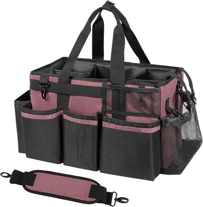 SCAVATA Wearable Cleaning Caddy Organizer with Handle & Shoulder Straps for Housekeepers, Under Sink & Car Cleaning Tool Organizer Bag with 4 Foldable Dividers (Green)
