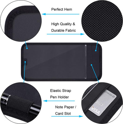 Handicap Placard Holder for Auto, Wisdompro Disabled Parking Permit Sign Protector for Car Sun Visor with Note Paper Slot, Pen Holder and Elastic Strap - Black