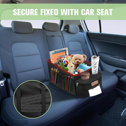 FUNNy elf Car Backseat Organizer for Cars, Collapsible Front Seat Organizer with 4 Cup Holders, Storage Pockets & Dividers, Passenger Seat Organizer for SUV, Truck, Sedan