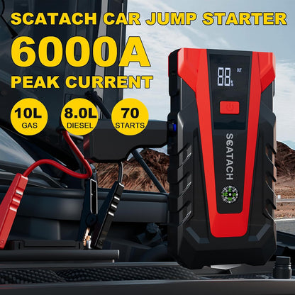 Scatach 3000A Car Battery Jump Starter,12V Jump Starter Battery Pack Portable (up to 9.0L Gasoline and 7.0L Diesel Engine), Jump Box with 3 Modes Flashlight and Jumper Cables