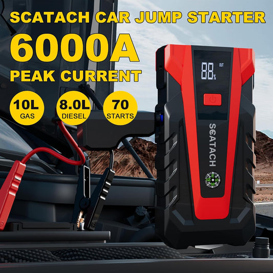 Scatach 3000A Car Battery Jump Starter,12V Jump Starter Battery Pack Portable (up to 9.0L Gasoline and 7.0L Diesel Engine), Jump Box with 3 Modes Flashlight and Jumper Cables