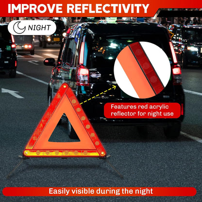 Emergency Warning Triangles | 3 Pack Road Emergency Warning Reflector Roadside Safety Triangle Kits Reflective Warning Triangle Foldable Safety Warning Sign with Storage Case for Vehicles