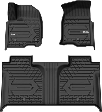 3W Floor Mats & Cargo Liner Fit for 2021 2022 2023 2024 2025 2026 Chevy Tahoe/GMC Yukon/Cadillac Escalade 7 Seat, TPE All Weather Custom Fit Car Accessories Heavy Duty Rubber Full Set Trunk Mats - Colors A