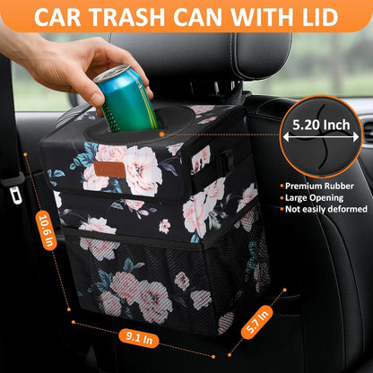 Vankor Car Trash Can Bin with Lid Hanging for Back Seat, Car Accessories for Women Men Leak Proof Automotive Garbage Cans Leakproof Vehicle Trash Can for Truck SUV Black