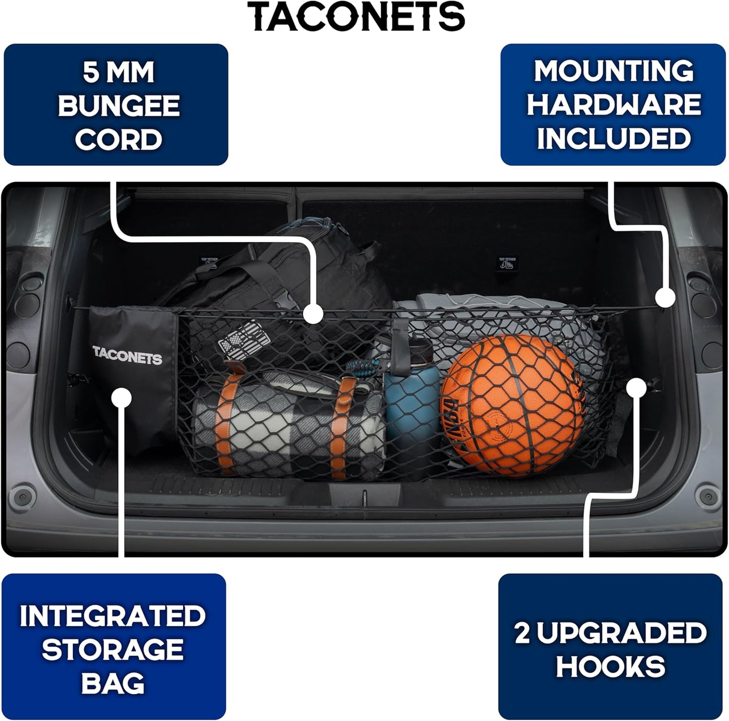 TacoNets Envelope Cargo Net for GMC Sierra & Chevy Silverado - Fits 2013-Current - Upgraded 5mm Bungee - Integrated Storage Bag - Heavy Duty Carabiners - Designed in USA