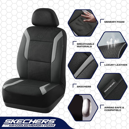 Skechers Memory Foam Seat Covers, Air Cool Mesh Thick Car Seat Covers, Car Seat Covers Front Seats Airbag Compatible, Universal Automotive Comfort for Most Cars, Vans, Trucks, SUV,Black
