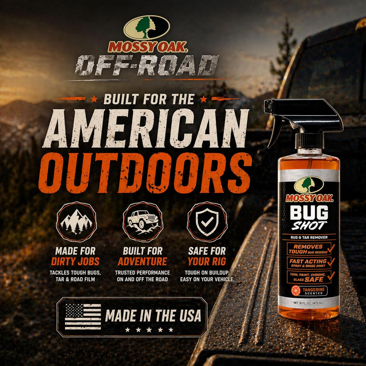 Mossy Oak Road Grime & Tar Remover - Removes Splatter, Road Tar, and Tree Sap - 16 oz, Ready-to-Use, Safe for Cars, Trucks, UTVs and ATVs