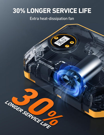 AstroAI Tire Inflator Portable Air Compressor 12V DC 100PSI, Integrated Storage, Digital Gauge, Auto Shut-Off Fast Inflation LED Light, Air Pump for Car Tires Bike Motorcycle Other Inflatables, Yellow
