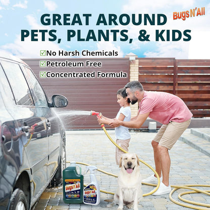 Bugs N’ All Multipurpose Car Cleaner & Degreaser - Bug & Tar Remover Concentrate 4 oz - Exterior Cleaner Safe for Car Paint, Metal, Chrome, Aluminum, Windows & Mirrors - w/Free 32 oz Spray Bottle