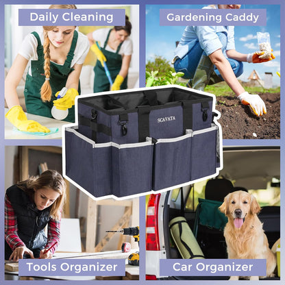 SCAVATA Wearable Cleaning Caddy Bag, Supplies Organizer with Handle & Shoulder Straps for Housekeepers, Under Sink & Car Cleaning Tool Organizer with 4 Foldable Dividers (Black)