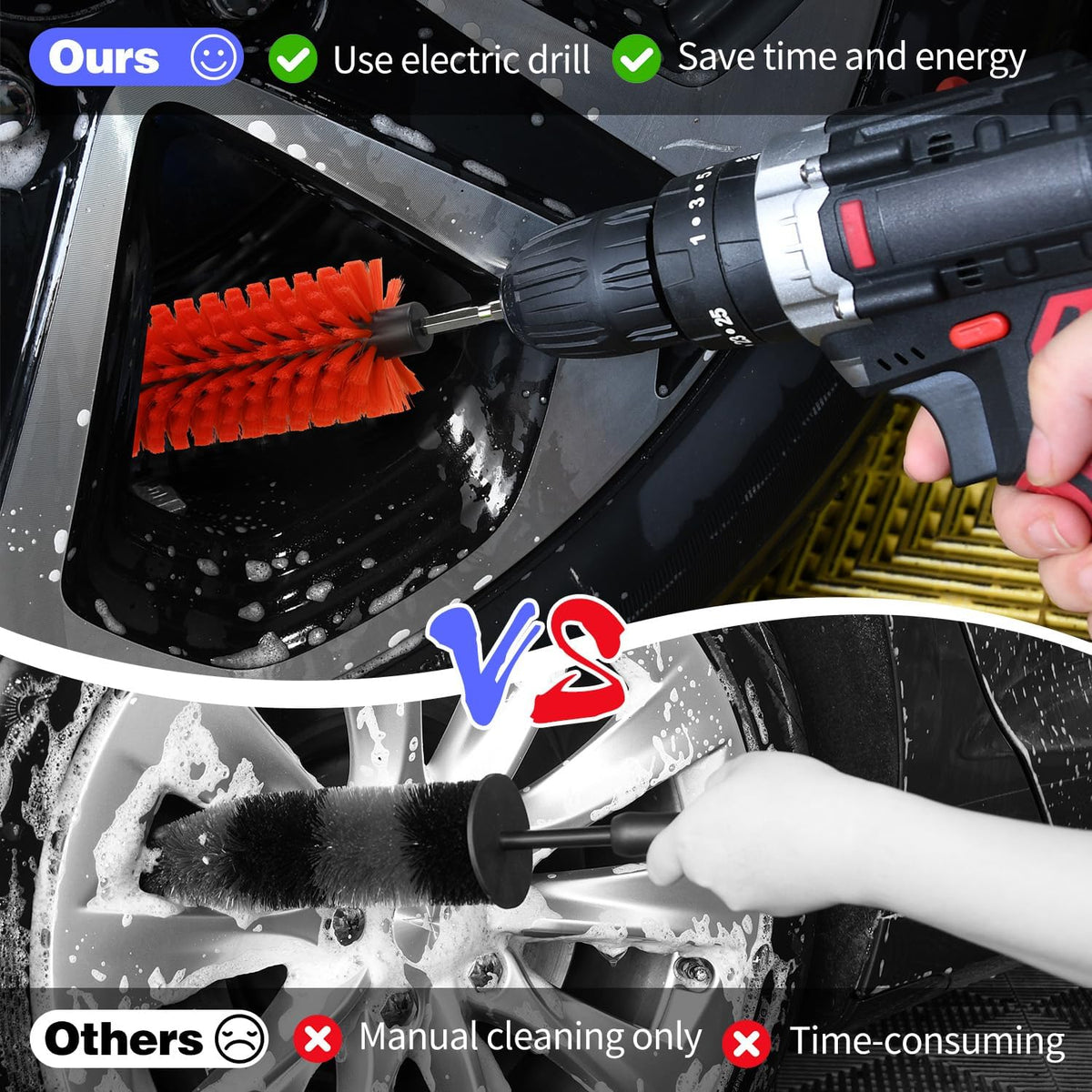 Drill Brush for Car Wheel and Bottle, Highly Dense and Durable Car Cleaning Brush for Wheels, Rims, Engines, Exhaust, Bottle