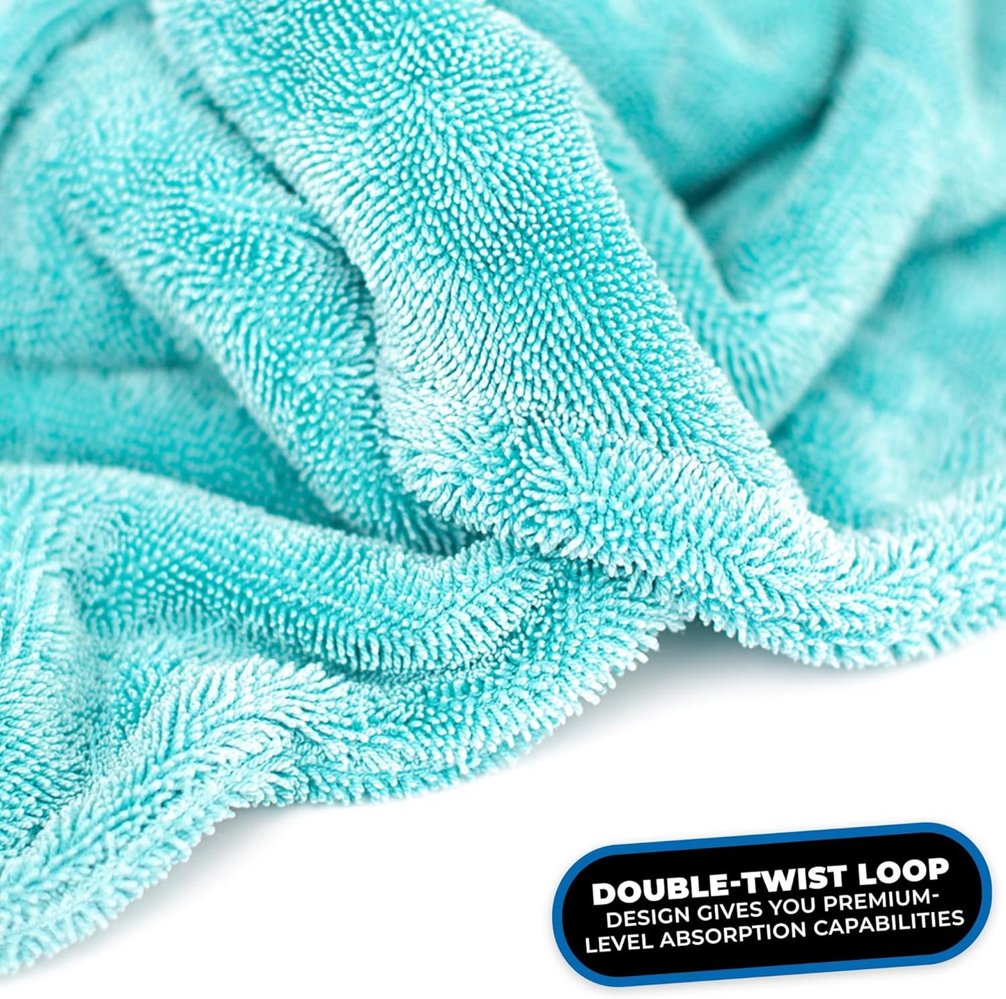 The Rag Company, The Liquid8r, Absorbent 70/30 Blend Microfiber Drying Towel for Cars, Trucks, and SUVs, Safe for Detailing, Scratch-Free, Twist Loop, 1100 GSM, 20x24 Inches, Aqua Blue/Grey