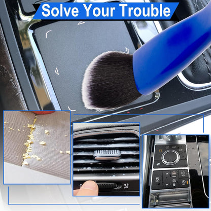 Double Head Brush for Car Clean, 2 in 1 Car Detailing Brush, Car Accessories Double Ended Portable Dust Brush with 2 Cleaning Cloth, Universal Dust Removal Brush for Air Conditioner Outlets