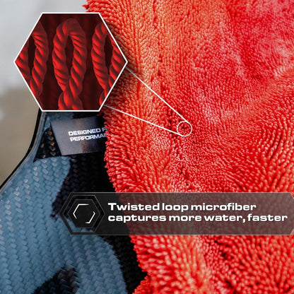 Blackline 24"x36" Twisted-Loop Car Drying Towel, 1300GSM, Streak Free, Lint Free, Reusable - Car Accessories, Microfiber Cleaning Cloth for Car, Truck, SUV - One Pass is All You Need