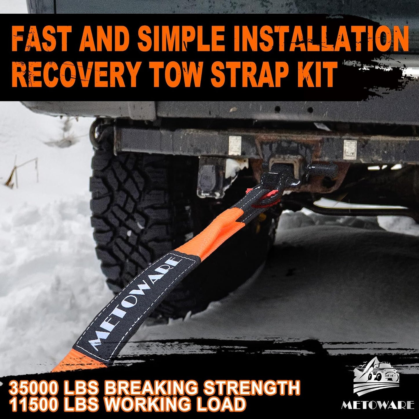 METOWARE Recovery Tow Strap Kit 3" x 20ft, Heavy Duty Recovery Strap 35,000lbs Break Strength with 3/4" D Ring Shackles(2pcs) & Storage Bag, Emergency Off Road Towing Rope for SUV, UTV, ATV, Truck