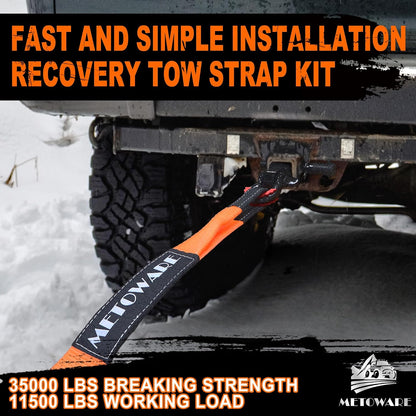 METOWARE Recovery Tow Strap Kit 3" x 20ft, Heavy Duty Recovery Strap 35,000lbs Break Strength with 3/4" D Ring Shackles(2pcs) & Storage Bag, Emergency Off Road Towing Rope for SUV, UTV, ATV, Truck