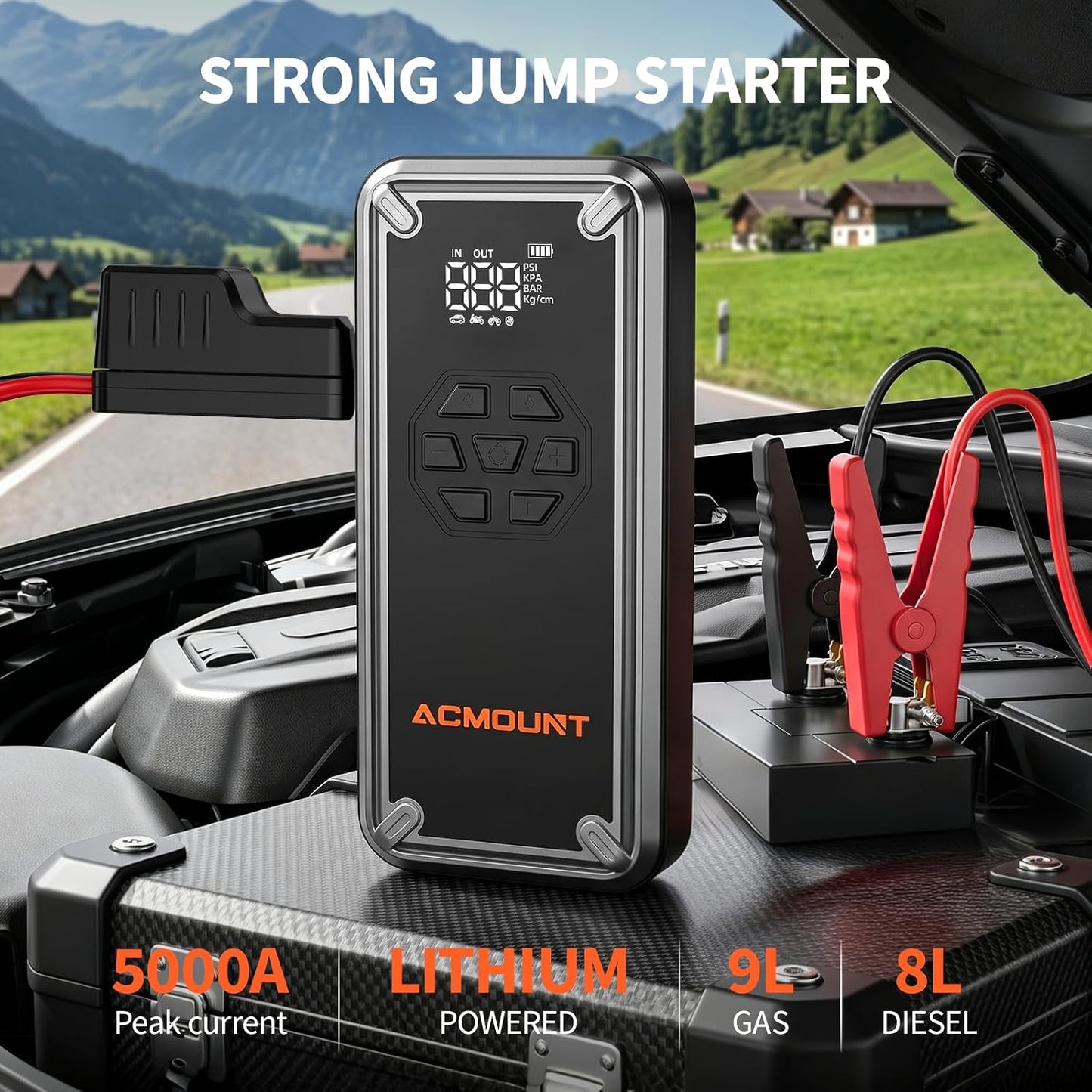 W160 Jump Starter with Air Compressor, 5000A Portable Car Jump Starter 150PSI Tire Inflator/Air Pump, 12V Battery(Up to 9L Gas/8L Diesel Engine) Jump Pack Car Emergency Kit Idea Gift for Man (Silver)