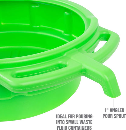 OEMTOOLS 87034 Oil Drain Pan, 4 Gallon Oil Pan, Heavy Duty Polyethylene, Pour Spout, No-Splash Lip, 3 Ergonomic Handles, Stackable Design