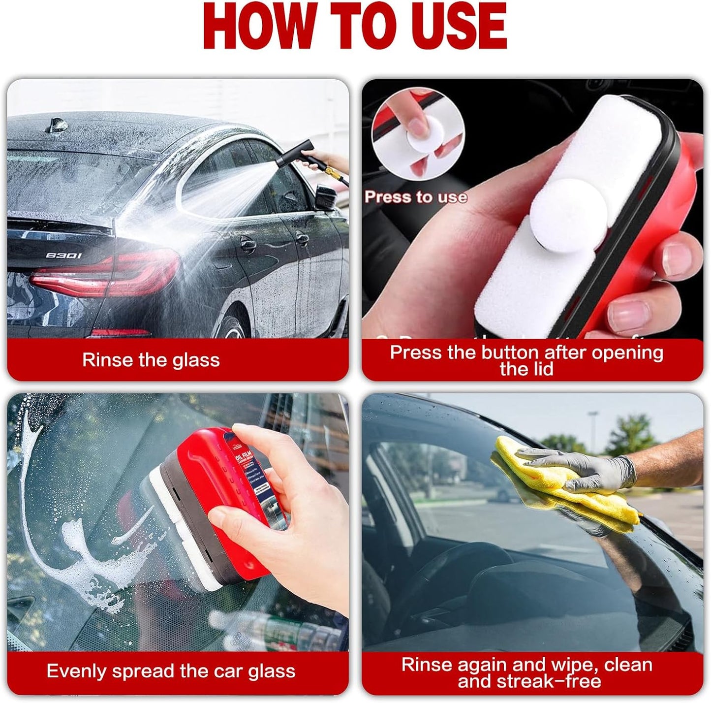 Oil Film Cleaning Brush for Car Windows, 2026 Upgraded Clear Vision Windshield Cleaner with Anti-Rain Coating, Improving Clarity & Safer Driving, Kit with Supplements & Towel, 2 pcs(Red)