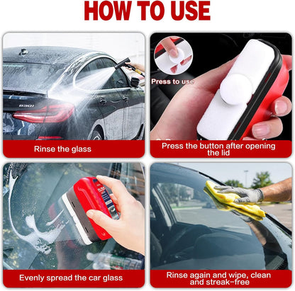 Oil Film Cleaning Brush for Car Windows, 2026 Upgraded Clear Vision Windshield Cleaner with Anti-Rain Coating, Improving Clarity & Safer Driving, Kit with Supplements & Towel, 2 pcs(Red)