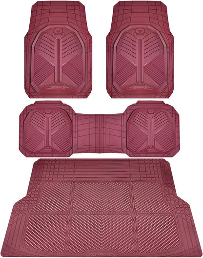 CAR PASS Heavy Duty Rubber Car Mats with Cargo Liner, Deep-Dish Car Floor Mats and Trunk Mat All Weather, Universal Trim-to-Fit for SUVs Trucks Sedans, Waterproof Anti-Slip, Trimmable V12 Black