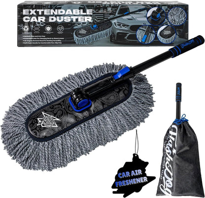 Flash Dog Car Duster Exterior & Interior Duster Aluminum Alloy Extendable Handle and Wax Cotton Strands Scratch-Free Cleaning for Cars, SUVs, RVs | Waterless Dust & Pollen Remover