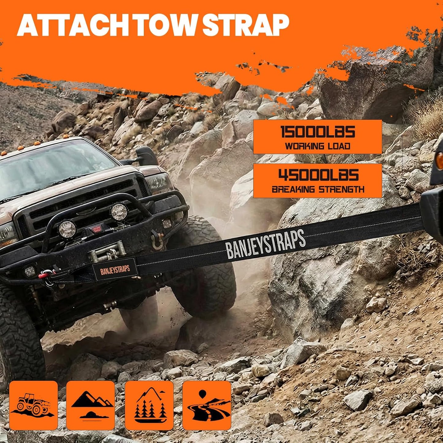 45,000 lb Recovery Tow Strap Kit with 3/4" Shackles（2pcs） - 4" x20' Heavy Duty Snatch Strap for Off-Road Truck & Jeep Recovery, Includes Storage Bag for SUV & 4x4 Vehicle Emergency