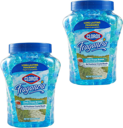 Clorox Fraganzia Crystal Beads Air Freshener, Long Lasting Room Deodorizer and Odor Eliminator Gel Beads to Freshen Home, Car, or Office, Fresh Ocean Breeze Scent, 12 Fl Oz