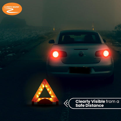 Lumen Wand Reflective Warning Triangle with LED Lights for Road Safety Metal Base | Internal LED with External Reflectors Emergency Triangle for Car Breakdowns