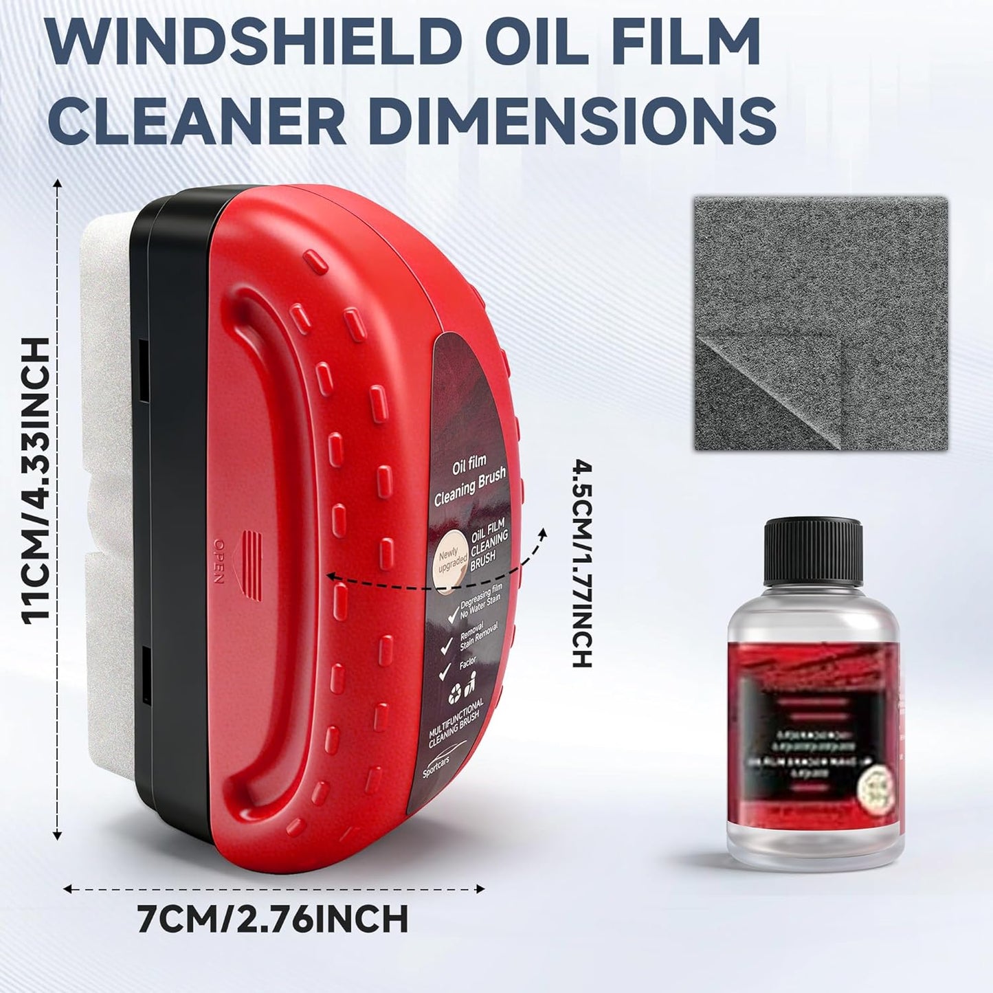 Automotive Oil Film Cleaning Brush for Car Windows Clear Vision Glass Cleaner Removes Oil Film for Crystal Clarity and Anti-Fog, Windshield Oil Film Remover Comes with Microfiber Towel for Car (Red)