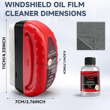 Automotive Oil Film Cleaning Brush for Car Windows Clear Vision Glass Cleaner Removes Oil Film for Crystal Clarity and Anti-Fog, Windshield Oil Film Remover Comes with Microfiber Towel for Car (Red)