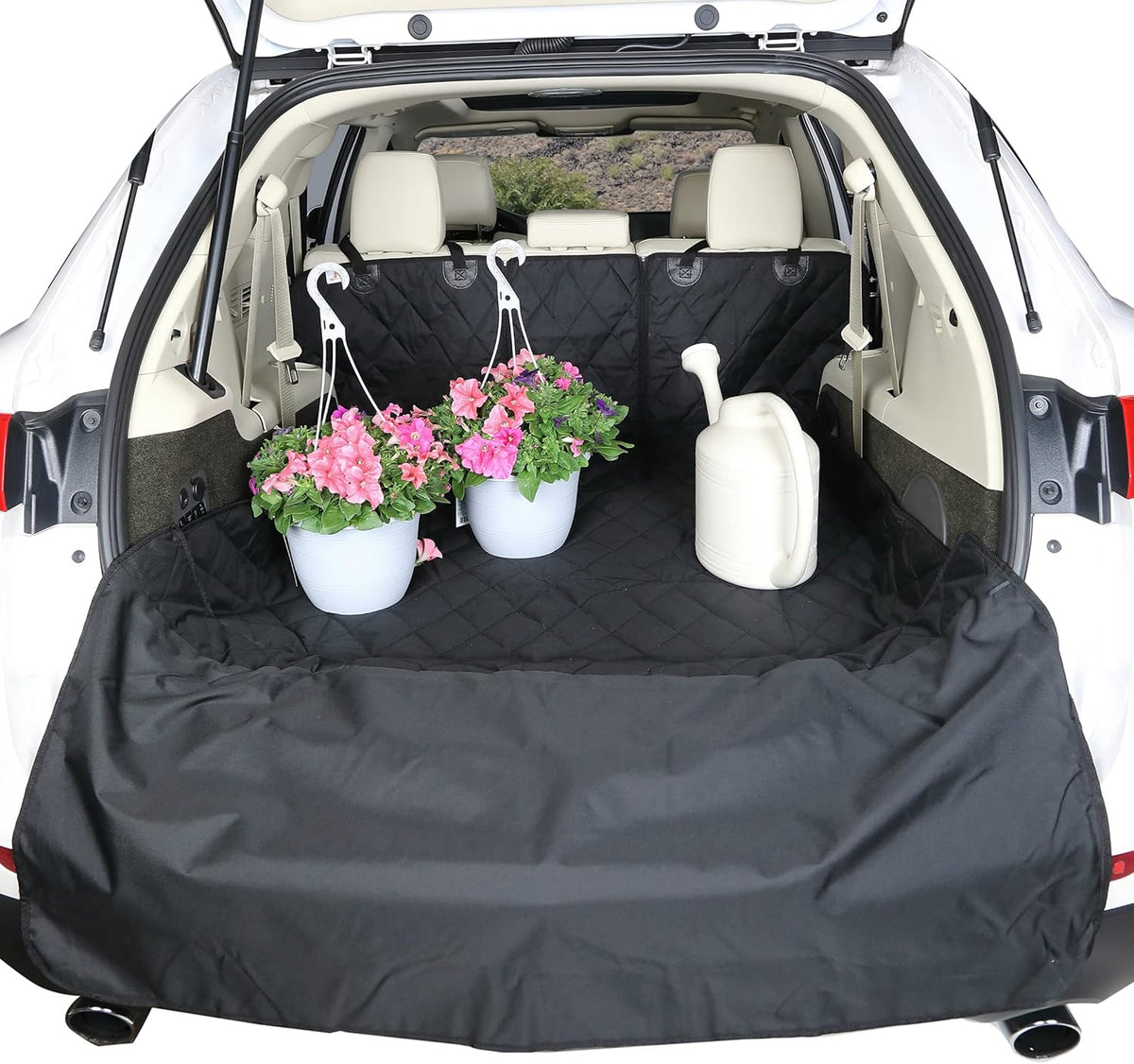 4Knines Split Cargo Liner for SUV – For Dogs & Pets, Heavy-Duty, Waterproof Trunk Mat & Cargo Cover – Fits 60/40 Split Bench & Armrest Pass-Through – Machine Washable, Non-Slip, Durable (Large, Black)
