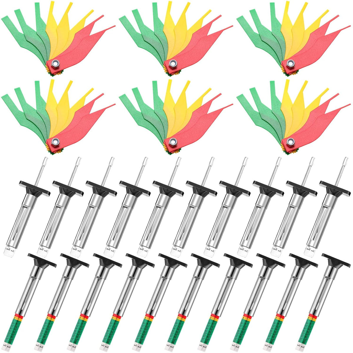 Tire Tread Depth Gauge Brake Lining Gauge Set Color Coded Tire Brake Lining Thickness Automotive Pad Measure Ruler Tool(30 Pcs)