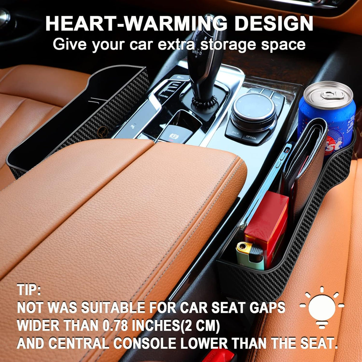 Car Seat Gap Filler Organizer, 2 Pack Multifunctional Car Seat Organizer, Auto Console Side Storage Box with Cup Holders 2 Seat Hooks for Drink, Car Organizer Front Seat for Holding Phone, Sunglasses