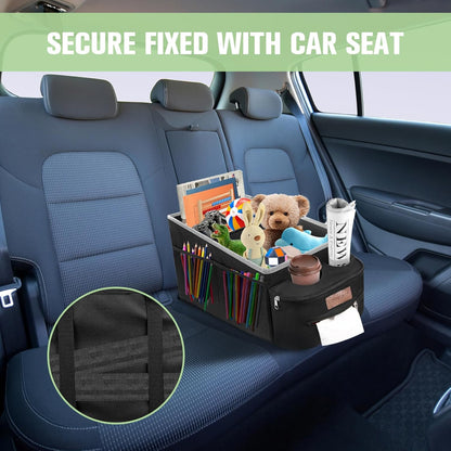 FUNNy elf Car Backseat Organizer for Cars, Collapsible Front Seat Organizer with 4 Cup Holders, Storage Pockets & Dividers, Passenger Seat Organizer for SUV, Truck, Sedan