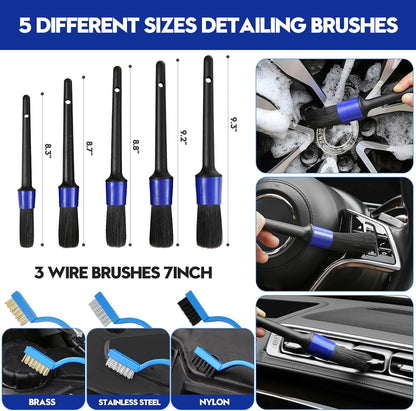 Qydipclin 45Pcs Car Detailing Kit, Car Detailing Brush Set, Car Wash Cleaning Kit, Car Detailing Brushes, Professional Car Care Kit for Interior Exterior Wheels, Blue