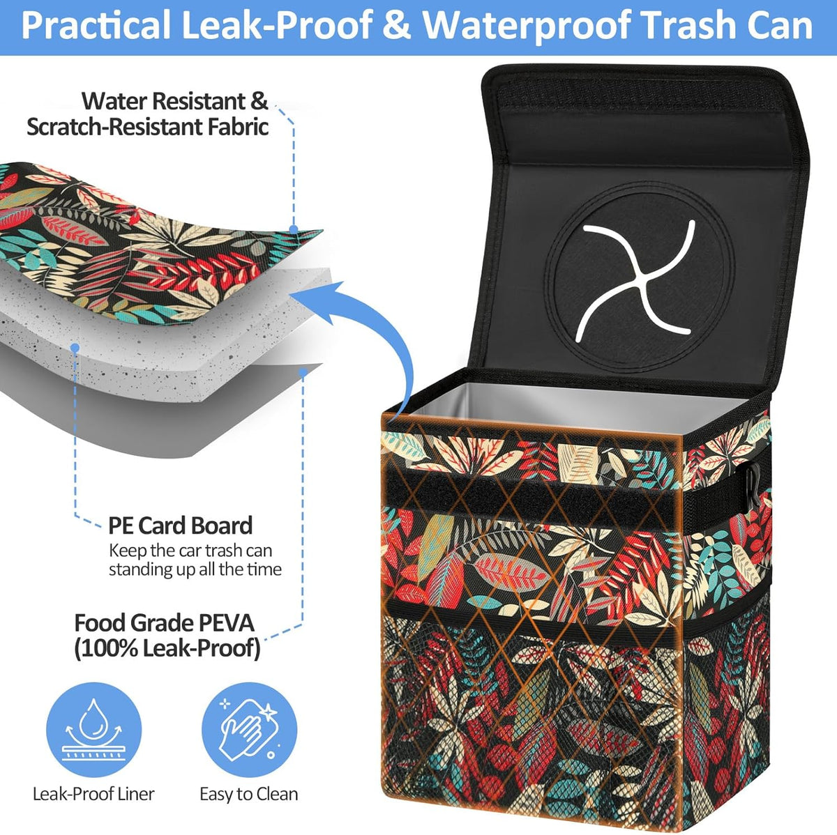 ELONGRIVER Car Trash Can Bin for Back Seat Leak Proof, Cute Car Trash Bag Hanging, Vehicle Trash Can for SUV Truck Van, Automotive Garbage Cans Front Seat Black