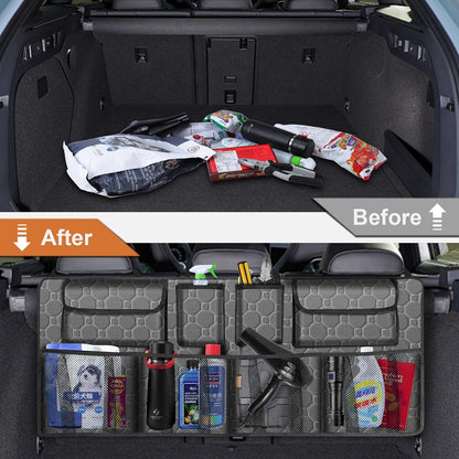 esouler Car Trunk Organizer, Super Capacity Backseat Car Organizer for SUV/Truck/MPV(42"*18"), Hanging Car Storage Organizer with 8 Pocekts, Car Accessories for Women and Men- Black
