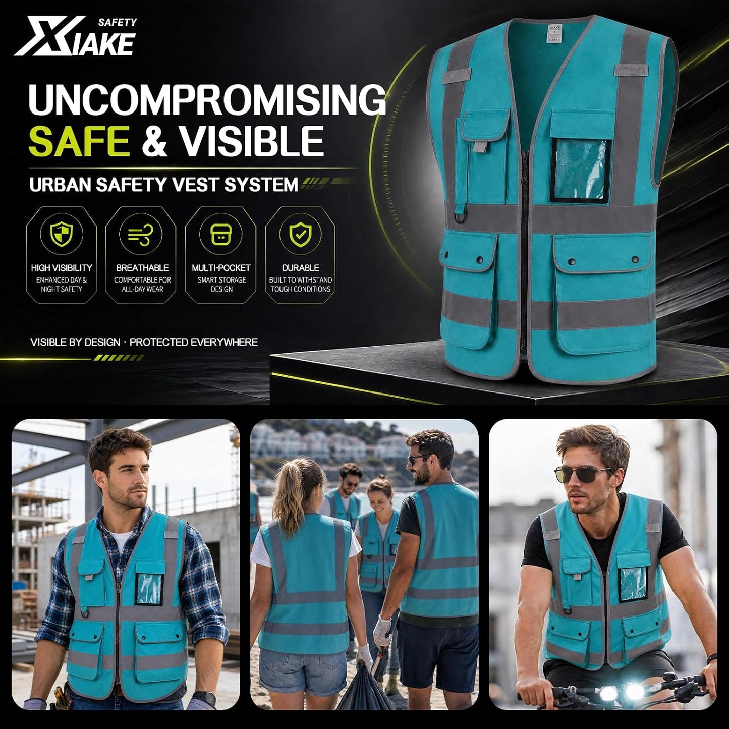 XIAKE Reflective Safety Vest for Men & Women High Visibility Class 2 Vest with Pockets Meets ANSI Standards