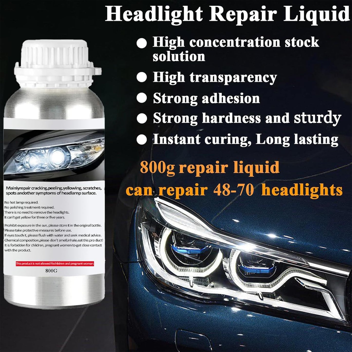Pmbqifay Headlight Restoration Kit, Car Headlight Polish Repair Renovation Kit with 200ML Repair Liquid for Repair Headlight Yellowing, Haze, Oxidation, Scrashes