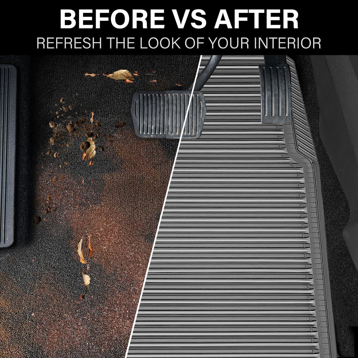 CAR PASS Rubber Floor Mats, All Weather Full Set 4-Piece, Waterproof Automotive Mats Trim to Fit Most Cars Sedans SUVs Vans, Heavy Duty Anti-Slip Easy Clean, All Black